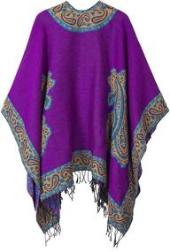 img 3 attached to 🧣 Timeless Elegance: Vintage Pattern Tassel Poncho Shawl Cape Wraps for Women