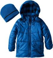 🧥 ixtreme little boys' buffalo check puffer jacket with matching hat logo