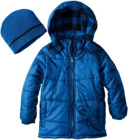 img 1 attached to 🧥 iXtreme Little Boys' Buffalo Check Puffer Jacket with Matching Hat