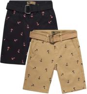 xs basics boys’ 2-pack stretch cotton twill shorts - casual flat front with belted design (big kid) logo