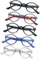 pack of 5 round lightweight flexible spring hinge reading glasses for women and men - classic comfort eyeglasses logo