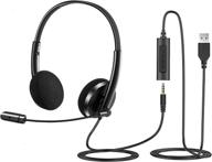 usb headset with microphone: noise cancelling and ultra-soft 3.5mm computer headset for laptop, pc, cell phone, iphone – ideal for skype, zoom, webinar, call center, and office use logo