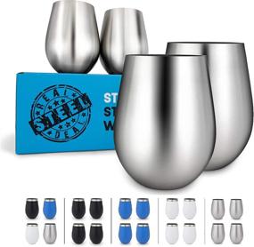 img 4 attached to 🍷 Stemless Stainless Steel Wine Glasses - Set of 4 Large 18 Oz Metal Wine Glass Tumblers for Outdoor Pool, Camping, Cookouts, and Travel - No Lids Included