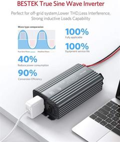 img 3 attached to 🔌 Лучший 500 Вт чистомодовый инвертор напряжения BESTEK DC 12V на 110V AC автомобильный адаптер преобразователь с двумя портами USB, 2 розетками переменного тока, автомобильное зарядное устройство - сертифицировано ETL, серого цвета