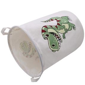img 3 attached to 🦖 Extra Large Canvas Laundry Hamper for Baby Nursery Room - Munzong Collapsible Round Bin for Clothes, Toys, and Gifts - Green Dinosaur Design