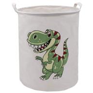 🦖 extra large canvas laundry hamper for baby nursery room - munzong collapsible round bin for clothes, toys, and gifts - green dinosaur design logo
