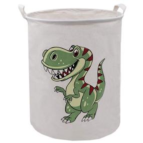 img 4 attached to 🦖 Extra Large Canvas Laundry Hamper for Baby Nursery Room - Munzong Collapsible Round Bin for Clothes, Toys, and Gifts - Green Dinosaur Design