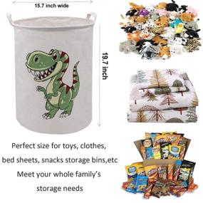 img 2 attached to 🦖 Extra Large Canvas Laundry Hamper for Baby Nursery Room - Munzong Collapsible Round Bin for Clothes, Toys, and Gifts - Green Dinosaur Design