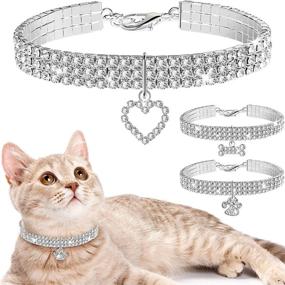 img 4 attached to 💎 Stylish and Sparkling: Weewooday 3-Piece Bling Rhinestones Pet Collar Set for Small Pets - Adjustable, Glittery, and Elastic Crystal Cat and Dog Collars with Gorgeous Pendants