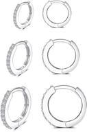 👂 hypoallergenic sterling silver huggie hoop earrings for women - set of 3 pairs | small cartilage hoops with 14k gold plating | mini cz cuff earrings for girls, men, and teens (6/8/10/12mm) logo