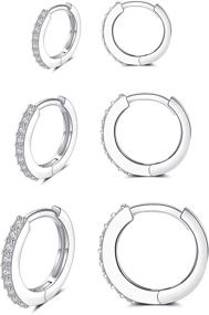 img 4 attached to 👂 Hypoallergenic Sterling Silver Huggie Hoop Earrings for Women - Set of 3 Pairs | Small Cartilage Hoops with 14k Gold Plating | Mini CZ Cuff Earrings for Girls, Men, and Teens (6/8/10/12mm)