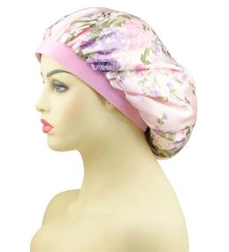 img 2 attached to 💤 Women's Satin Bonnets for Curly Hair: Set of 3 Wide Band Satin Sleep Caps and Night Hats for Natural Hair