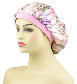 img 3 attached to 💤 Women's Satin Bonnets for Curly Hair: Set of 3 Wide Band Satin Sleep Caps and Night Hats for Natural Hair