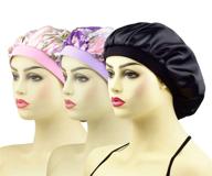 💤 women's satin bonnets for curly hair: set of 3 wide band satin sleep caps and night hats for natural hair logo