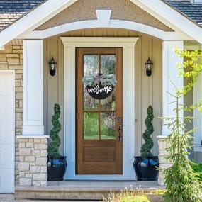 img 1 attached to 🌿 Round Wooden Welcome Sign with Premium Greenery for Farmhouse Porch Decorations, Rustic Style Welcome Sign Hanging for Front Door Porch, Home Outdoor Indoor Use