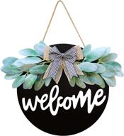 🌿 round wooden welcome sign with premium greenery for farmhouse porch decorations, rustic style welcome sign hanging for front door porch, home outdoor indoor use логотип