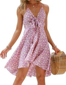 img 4 attached to 🌸 GRACEVINES Women’s Summer Floral Smocked Tie Front Strappy Sundress: Elegant A-Line Midi Dress with Ruffle Swing Design