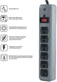 img 1 attached to 😎 GE 6 Outlet Surge Protector Power Strip, 8 Ft Extension Cord, Slide-to-Close Safety Outlet Covers, Heavy Duty Metal Design, LED Indicator Light, Warranty, UL Listed, Grey, 14021 Gray