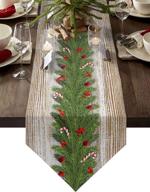 🎄 alageo merry christmas tree table runner - cotten linen, dresser scarves xmas tree rustic wooden plank with red berry decorative runners - ideal for christmas holiday gatherings and dinner - machine washable, 13x70 inch логотип