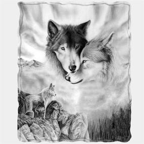 img 2 attached to 🐺 Soft Cozy Gray Wolf Blanket - Comfortable Warmth, Machine Washable, Black and White Rose Skull Sherpa Fleece Blanket - Throw Size 60"x80