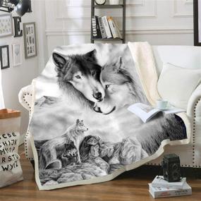 img 3 attached to 🐺 Soft Cozy Gray Wolf Blanket - Comfortable Warmth, Machine Washable, Black and White Rose Skull Sherpa Fleece Blanket - Throw Size 60"x80