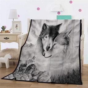 img 1 attached to 🐺 Soft Cozy Gray Wolf Blanket - Comfortable Warmth, Machine Washable, Black and White Rose Skull Sherpa Fleece Blanket - Throw Size 60"x80
