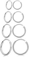 set of 4 pairs of hypoallergenic sterling silver cartilage small hoop earrings, 14k white gold plated endless helix tragus earrings, nose lip rings - sizes 8mm, 10mm, 12mm, 14mm logo