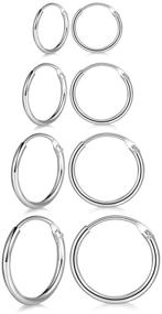 img 4 attached to Set of 4 Pairs of Hypoallergenic Sterling Silver Cartilage Small Hoop Earrings, 14K White Gold Plated Endless Helix Tragus Earrings, Nose Lip Rings - Sizes 8mm, 10mm, 12mm, 14mm