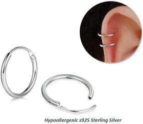 img 2 attached to Set of 4 Pairs of Hypoallergenic Sterling Silver Cartilage Small Hoop Earrings, 14K White Gold Plated Endless Helix Tragus Earrings, Nose Lip Rings - Sizes 8mm, 10mm, 12mm, 14mm