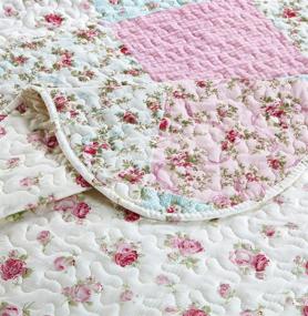 img 1 attached to Sunshine Pink and Green Rose Patchwork Quilt Set - Reversible Bedspread, Lightweight Coverlet - All-Season, Full/Queen Size - Pink Green Tones