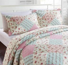 img 2 attached to Sunshine Pink and Green Rose Patchwork Quilt Set - Reversible Bedspread, Lightweight Coverlet - All-Season, Full/Queen Size - Pink Green Tones