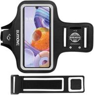 📱 lg stylo 6, 5, k51, v60 thinq, velvet 5g armband - bumove gym running workouts phone arm band for lg stylo 6/5/4, lg k51/k92/v60 thinq/velvet - black (with key/card holder) logo