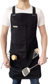 img 3 attached to 👨 Hazben Black Aprons for Men: Stylish, Functional Pockets for Kitchen, Grill, Chef, and Barber Use