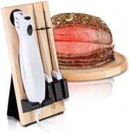 🔪 nutrichef pkelkn16 portable electrical food cutter knife set: bread and carving blades, wood stand, white (pack of 4) logo