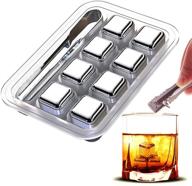 🥃 8-pack stainless steel whiskey stones set - ideal christmas day gifts, premium cooling whiskey rocks, reusable metal ice cubes, chilling stones, wine cooler for drinks, bar accessories with tongs & freezer tray whiskey логотип