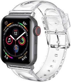 img 4 attached to 🌟 Блестящий мягкий силиконовый спортивный ремешок iiteeology для iWatch 38 мм 40 мм 41 мм - прозрачный/серебристый