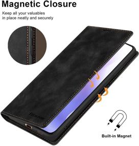 img 3 attached to FulSoulComM Galaxy S21 Wallet Case, Vintage-Style PU Leather Flip Magnetic Closure Protective Cover with Card Slots and Cash Pockets, Kickstand for Samsung Galaxy S21 5G 6.2’’ (Black)