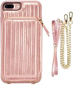 img 4 attached to 📱 Rose Gold iPhone 7 Plus/8 Plus Wallet Case with Crossbody Strap - ZVEdeng Zipper Trunk Box Case, Card Holder & Leather Design for 5.5 inch iPhone 7 Plus/8 Plus
