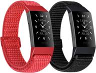 🔴 unnite nylon watch bands - compatible with fitbit charge 4/fitbit charge 3/charge 3 se/charge 4 special edition - soft, adjustable, breathable sport band replacement straps for women men - black + china red logo