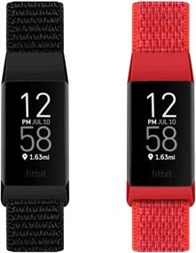 img 3 attached to 🔴 Unnite Nylon Watch Bands - Compatible with Fitbit Charge 4/Fitbit Charge 3/Charge 3 SE/Charge 4 Special Edition - Soft, Adjustable, Breathable Sport Band Replacement Straps for Women Men - Black + China Red