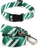 coomour wizard school printed dog collar set with funny leash for pets: adjustable & stylish for dogs, cats - green, small logo