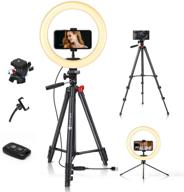 📸 yesker 10-inch ring light with 51” tripod flexible stand, led selfie ringlight with 10 levels of brightness, camera remote shutter, and phone holder for video live stream makeup logo