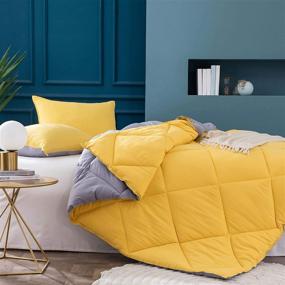 img 2 attached to 🛏️ Kasentex Reversible Comforter Set - Plush Down Alternative Filling, Fluffy, Ultra Soft, Machine Washable Bedding Duvet Insert, Twin Size - Mimosa Yellow/Victorian Silver
