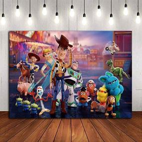 img 2 attached to Cartoon Movie Toy Story Photography Backdrop for Boy Girl's Happy Birthday Party Banner Decorations Vinyl Western Cowboy Carnival Photo Background 5x3ft Baby Shower Photo Booth Studio Props Supplies