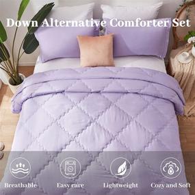 img 2 attached to 🌞 SunStyle Home Queen Lightweight Comforter Set – Light Purple Down Alternative Comforter with Soft All Seasons Bedding and 2 Pillow Shams