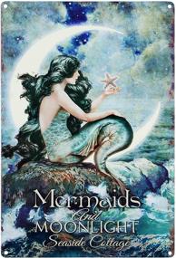 img 4 attached to LASMINE Mermaids & Moonlight Tin Advertising Sign: Home Decor Bathroom Wall Art with Beautiful Vibrant Colors - Metal Vintage Outdoor Garden Signs - Kitchen Indoor 8X12 Inch