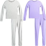 👗 girls' 4-piece waffle knit thermal underwear set - rene rofe, long johns and top (sizes 2t-16) logo