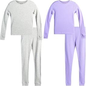img 4 attached to 👗 Girls' 4-Piece Waffle Knit Thermal Underwear Set - Rene Rofe, Long Johns and Top (Sizes 2T-16)