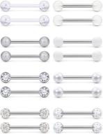 🔗 8-12 pairs of prjndjw surgical steel tongue rings and nipple rings, 14g 16g barbell nipplering diamond cz body piercing jewelry retainer for men and women, 14mm length size logo