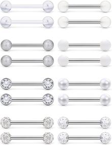 img 4 attached to 🔗 8-12 Pairs of Prjndjw Surgical Steel Tongue Rings and Nipple Rings, 14G 16G Barbell Nipplering Diamond CZ Body Piercing Jewelry Retainer for Men and Women, 14mm Length Size